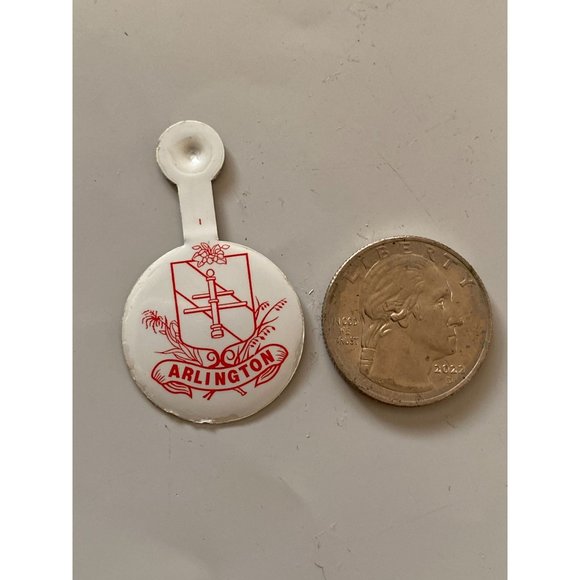 Vintage ARLINGTON crest Tin Tab Bendable Button Pin - Picture 2 of 3